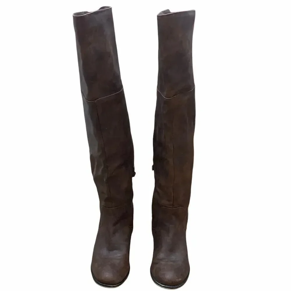 Knee high vegan leather distressed look boots